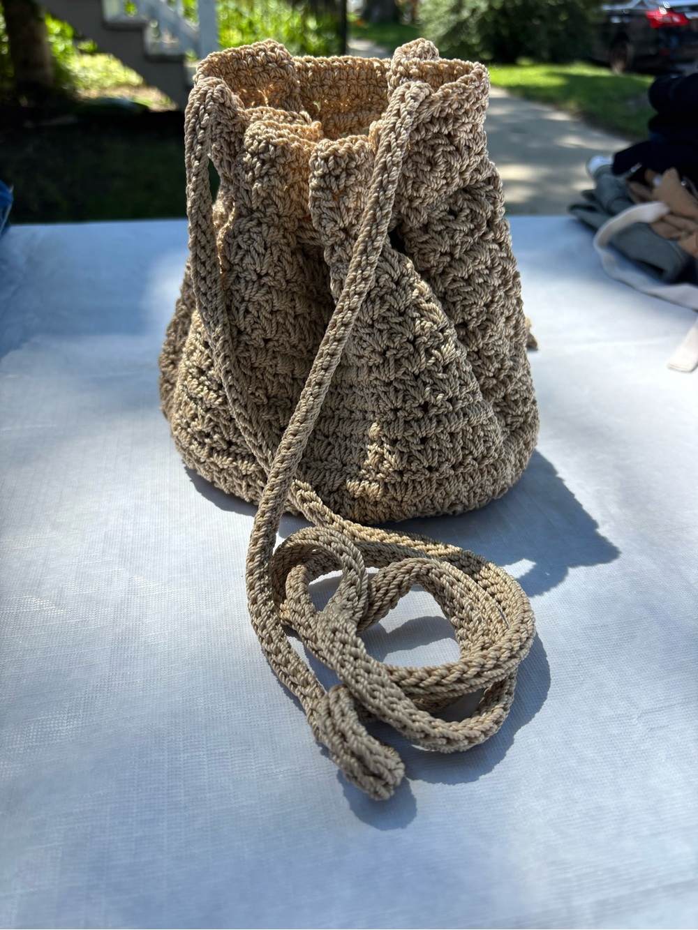 The Sak Crochet Tote with Orange, Pink & Yellow Floral Lining - Picture 3 of 3
